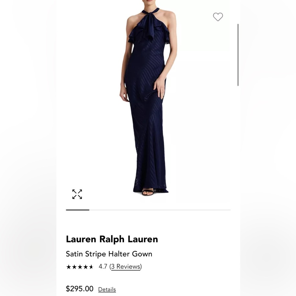 Navy Blue Ralph Lauren Satin Stripe Halter Gown